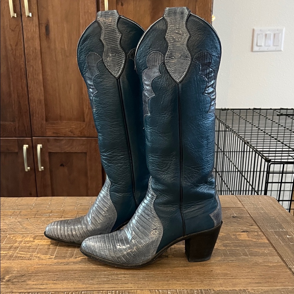 Two-Toned Blue Ostrich Skin Women's Justin Boots